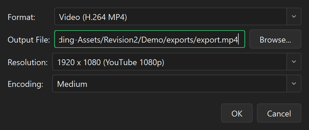 Minty Studio export dialog showing video format and output resolution options